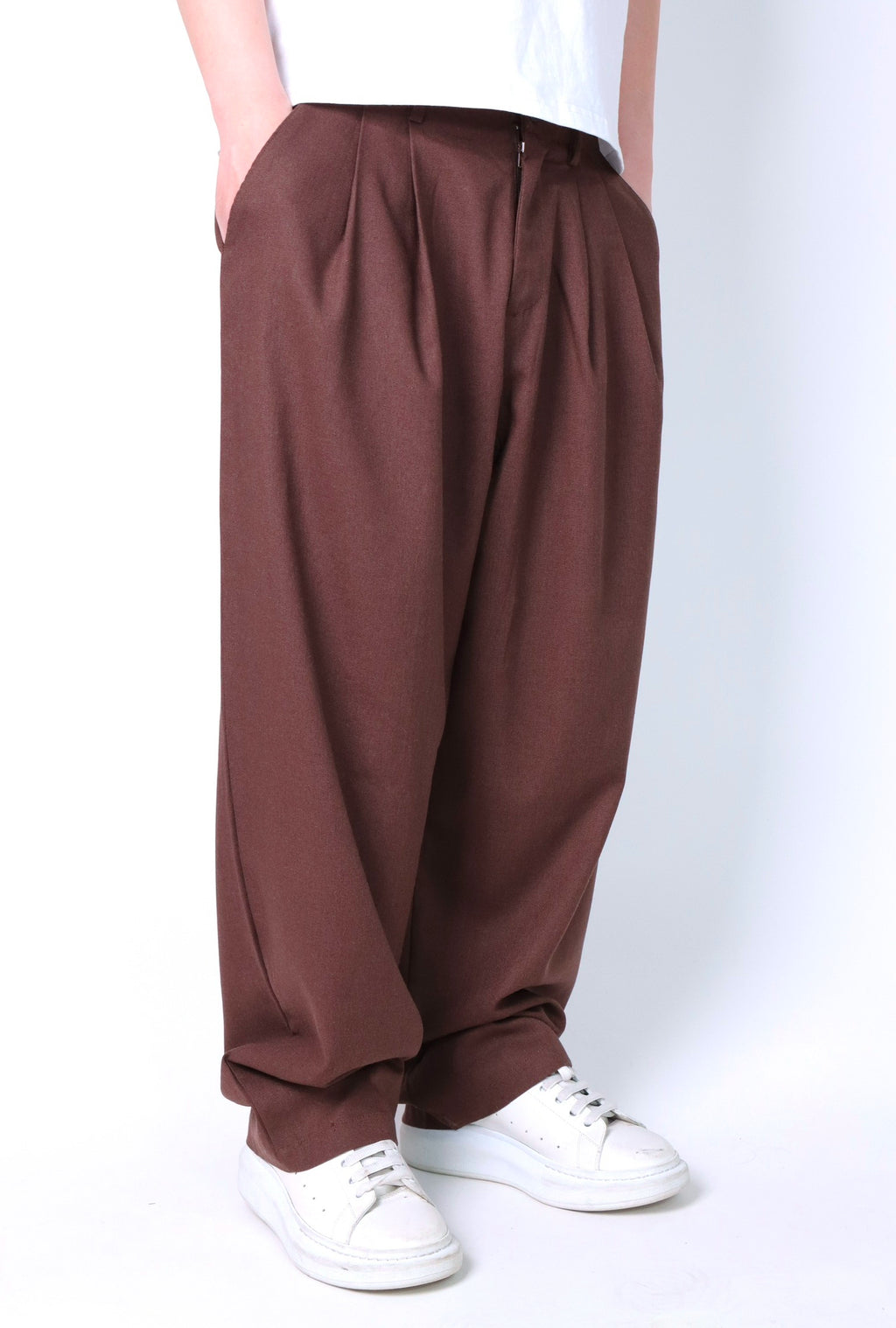 PANTALONE BAGGY IN LINO CAFFÈ