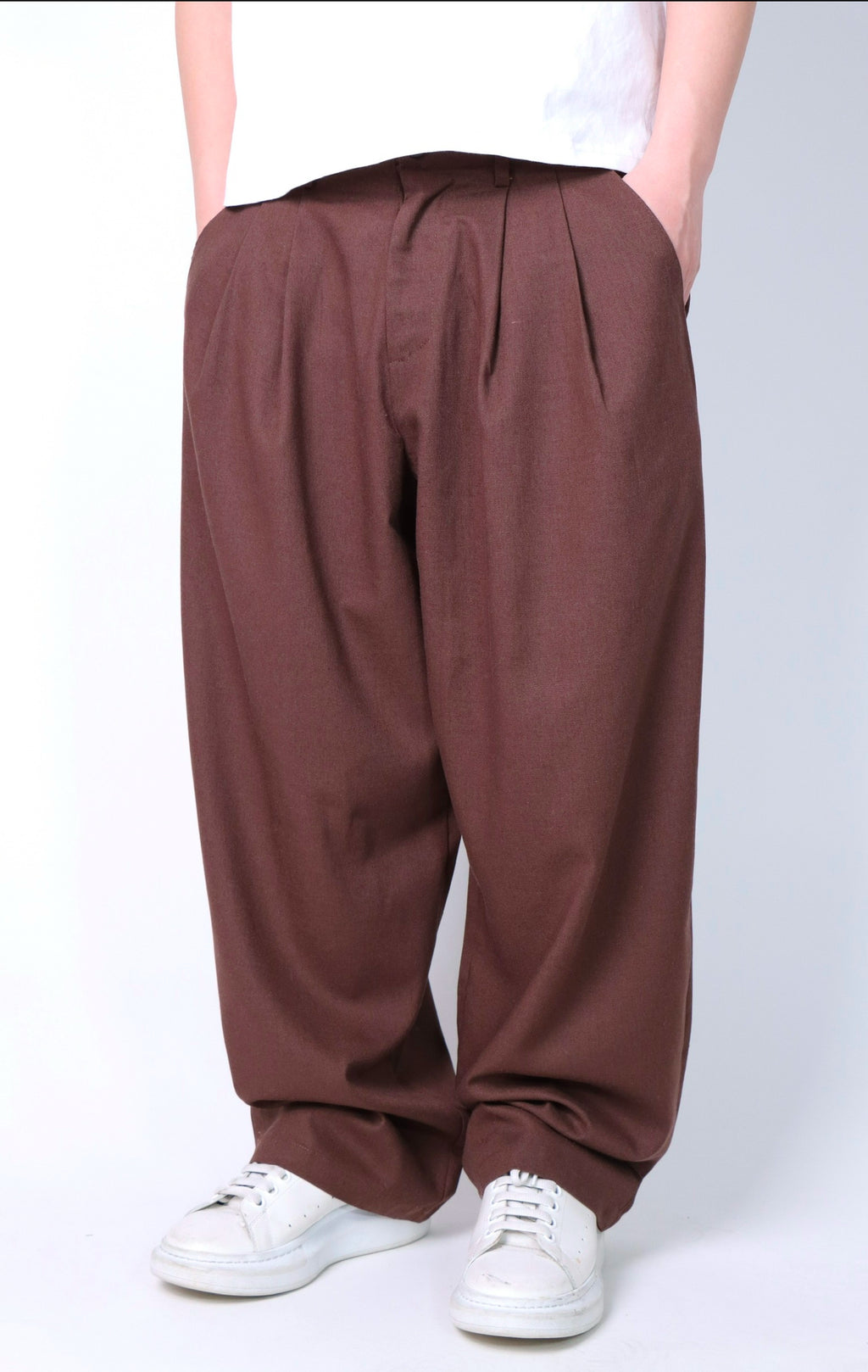 PANTALONE BAGGY IN LINO CAFFÈ
