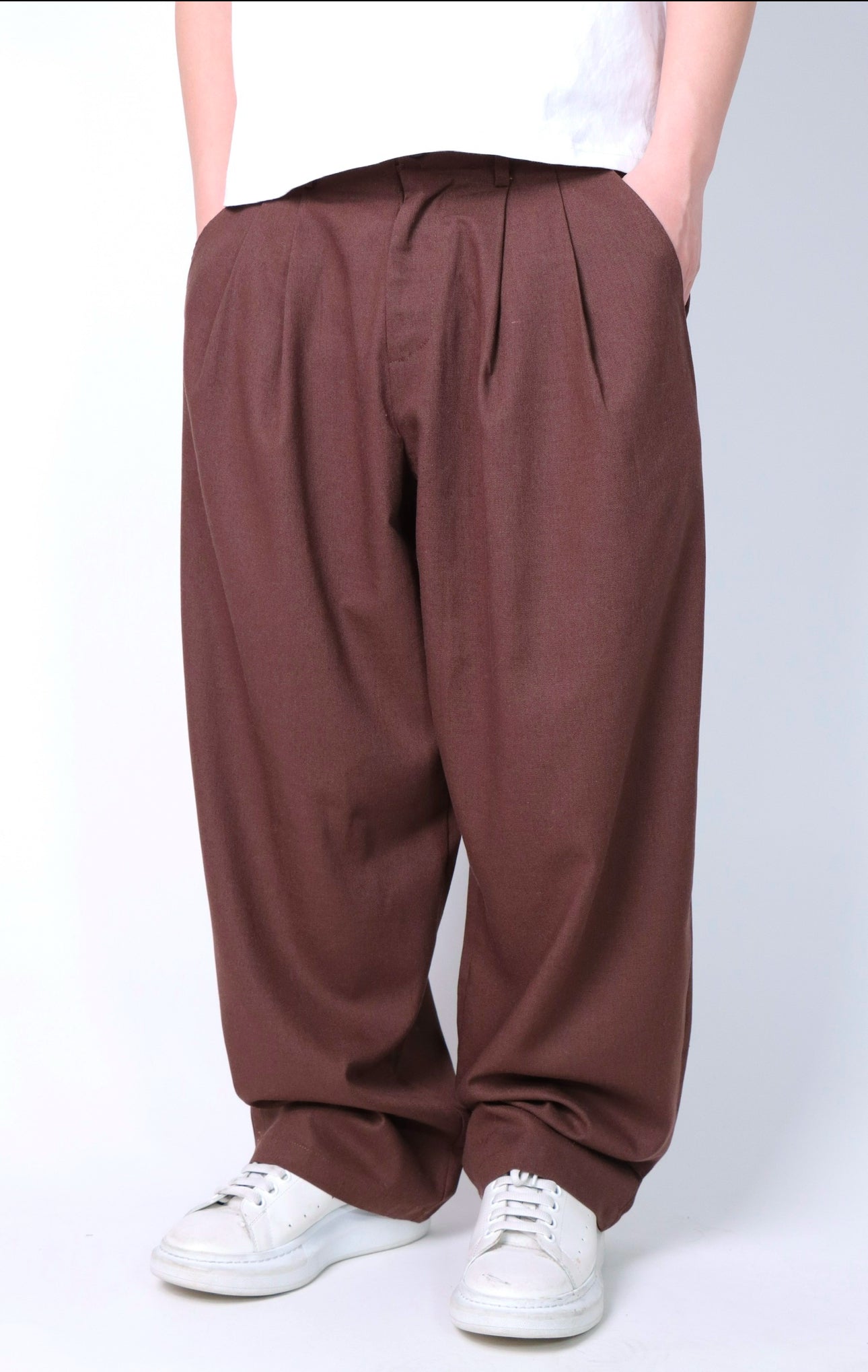 PANTALONE BAGGY IN LINO CAFFÈ