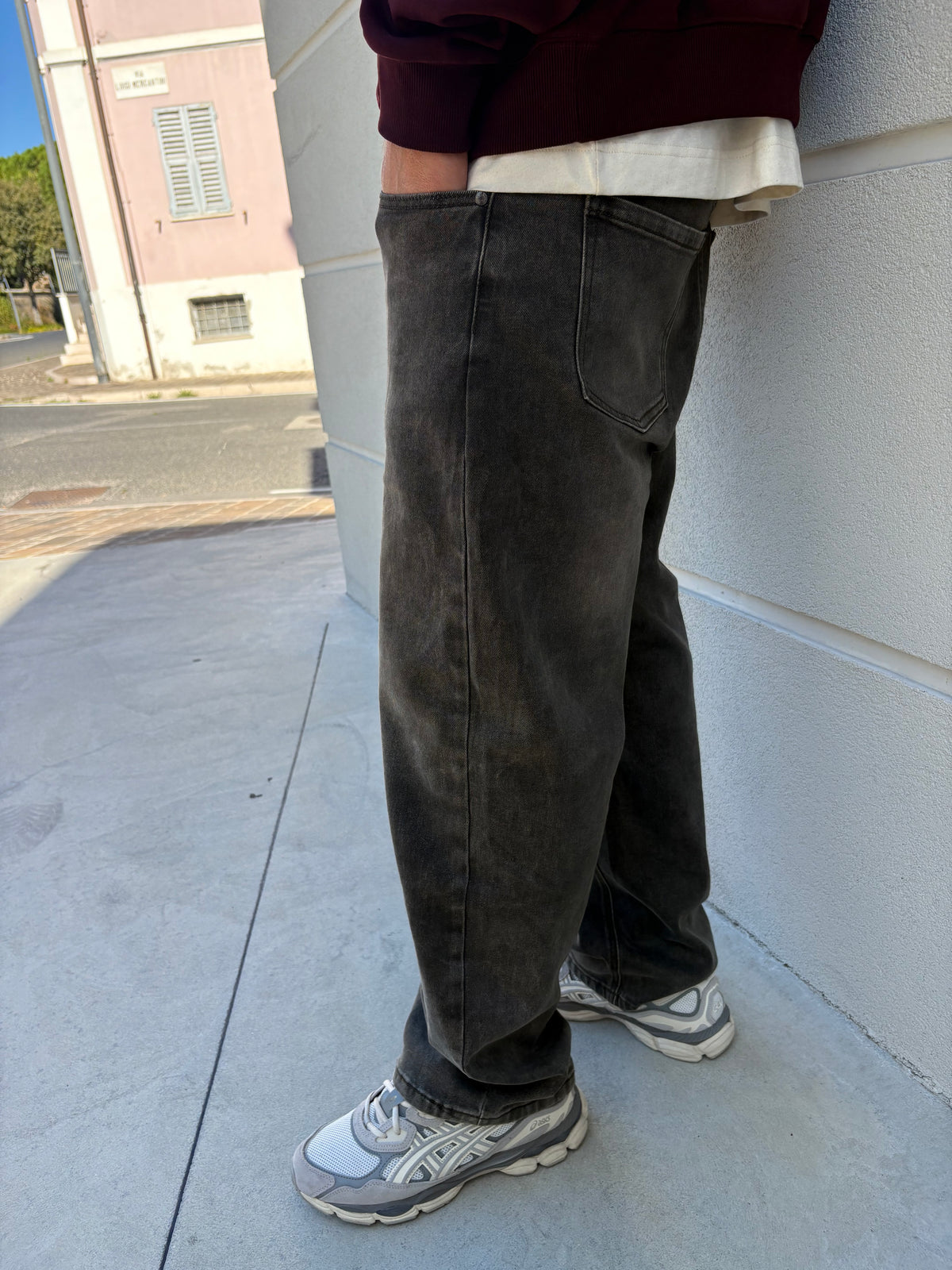 Jeans balloon fit elastico grigio