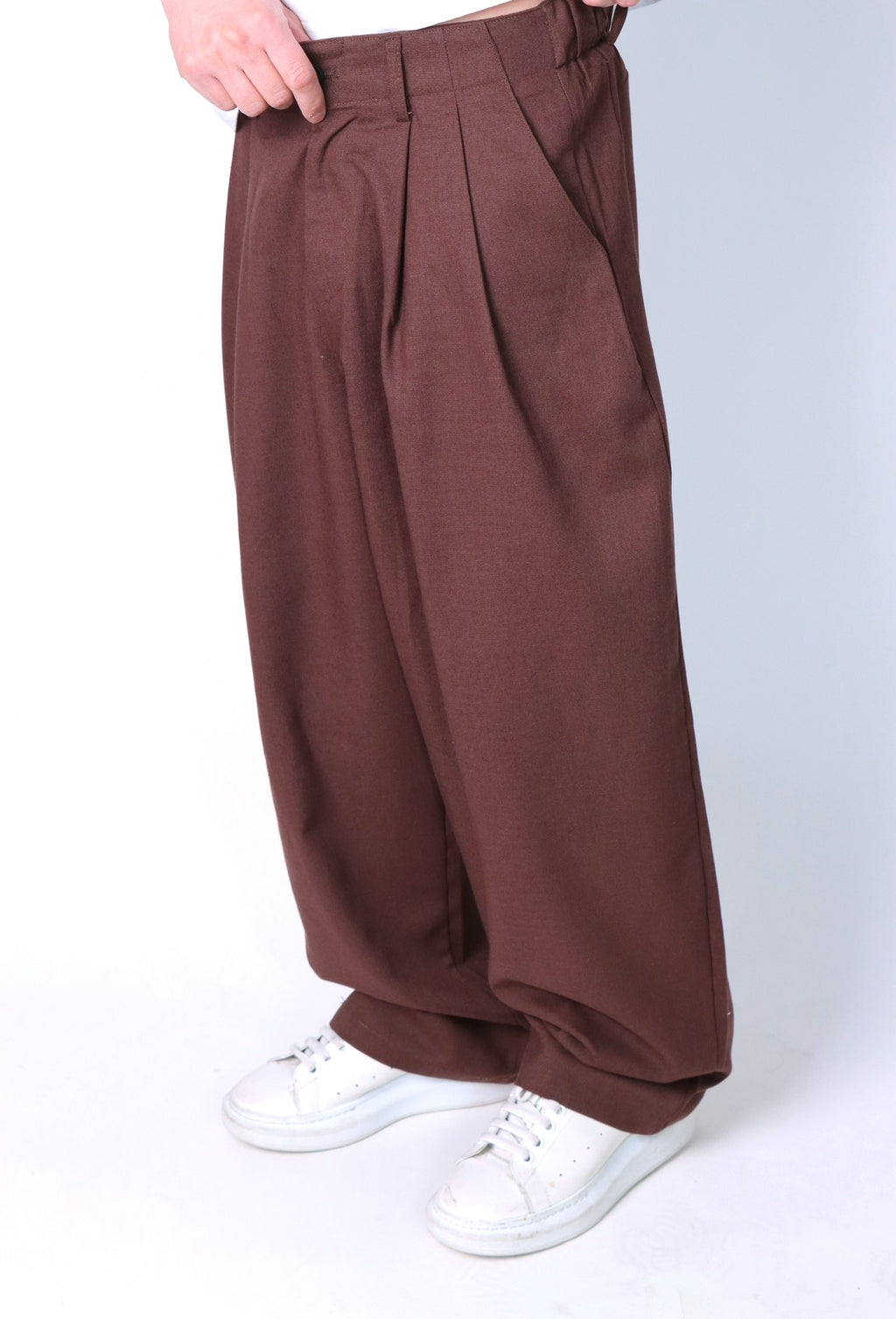 PANTALONE BAGGY IN LINO CAFFÈ