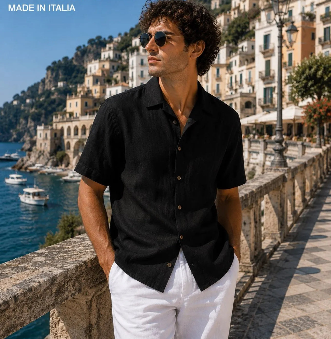 CAMICIA LINO M/C relax nera
