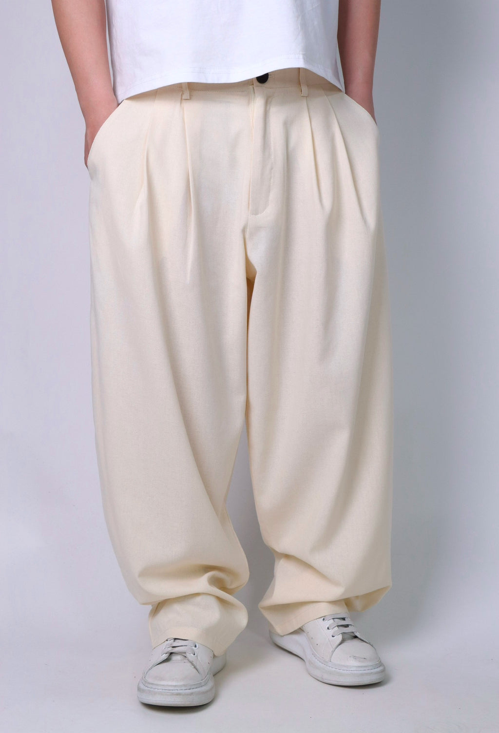 PANTALONE BAGGY IN LINO SABBIA