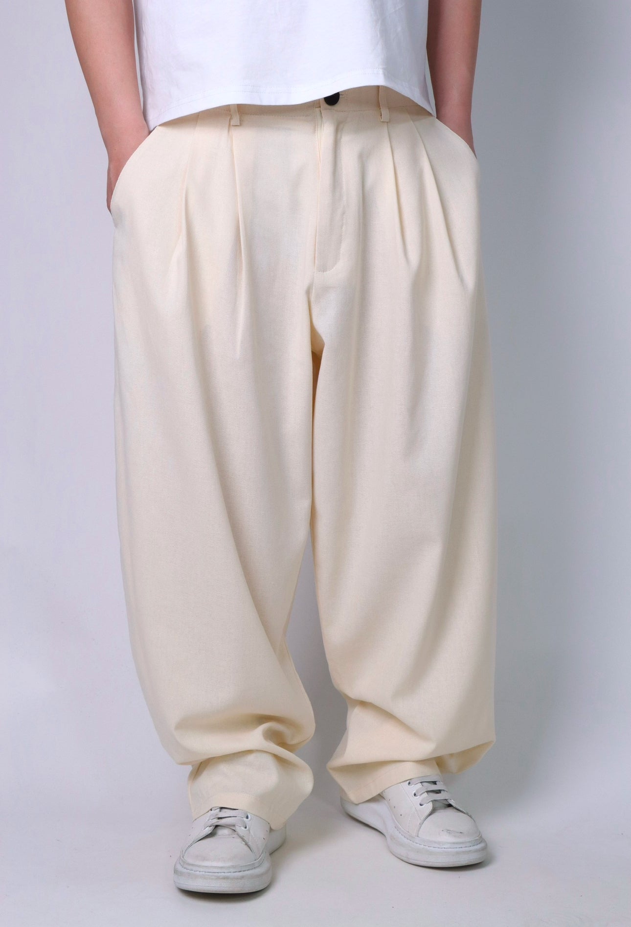 PANTALONE BAGGY IN LINO SABBIA
