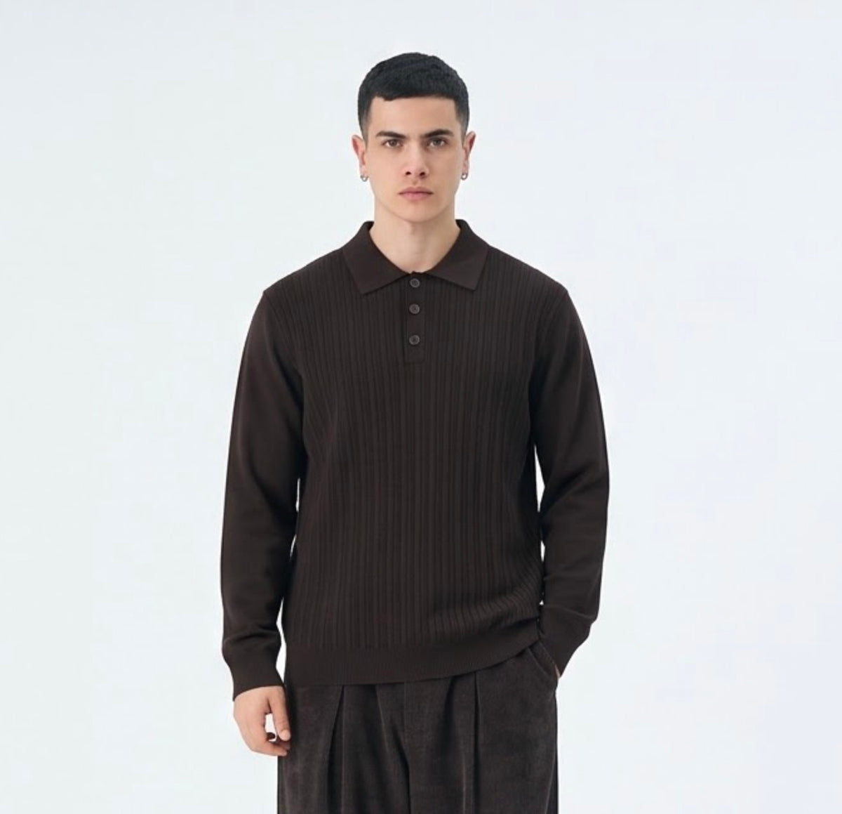 POLO LAVORATA 3 BOTTONI MARRONE
