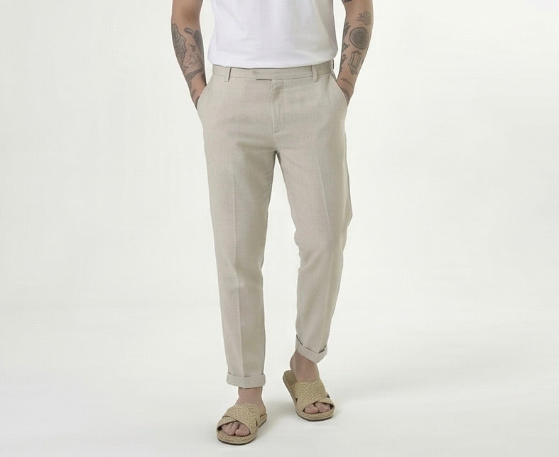 PANTALONE SLIM IN LINO SABBIA