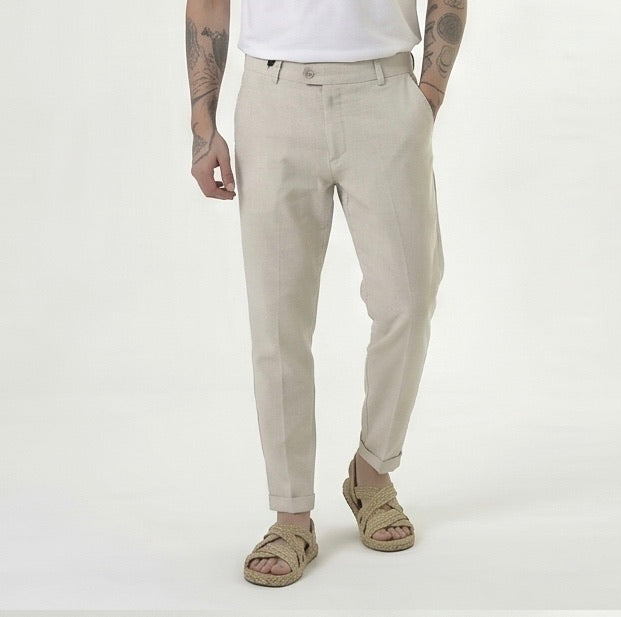 PANTALONE SLIM IN LINO SABBIA
