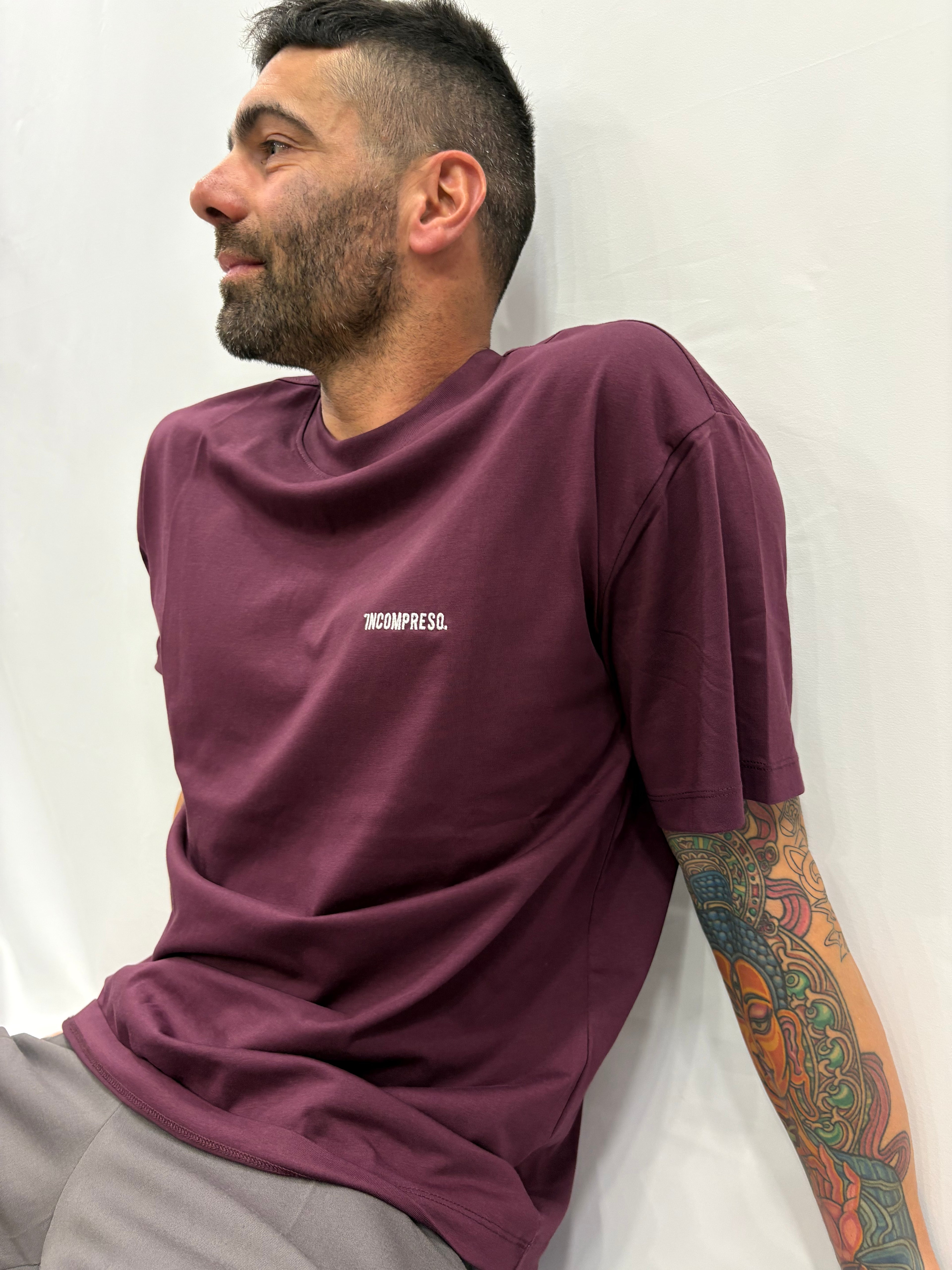 T-SHIRT INCOMPRESO LOGO RICAMO CROP BORDEAUX