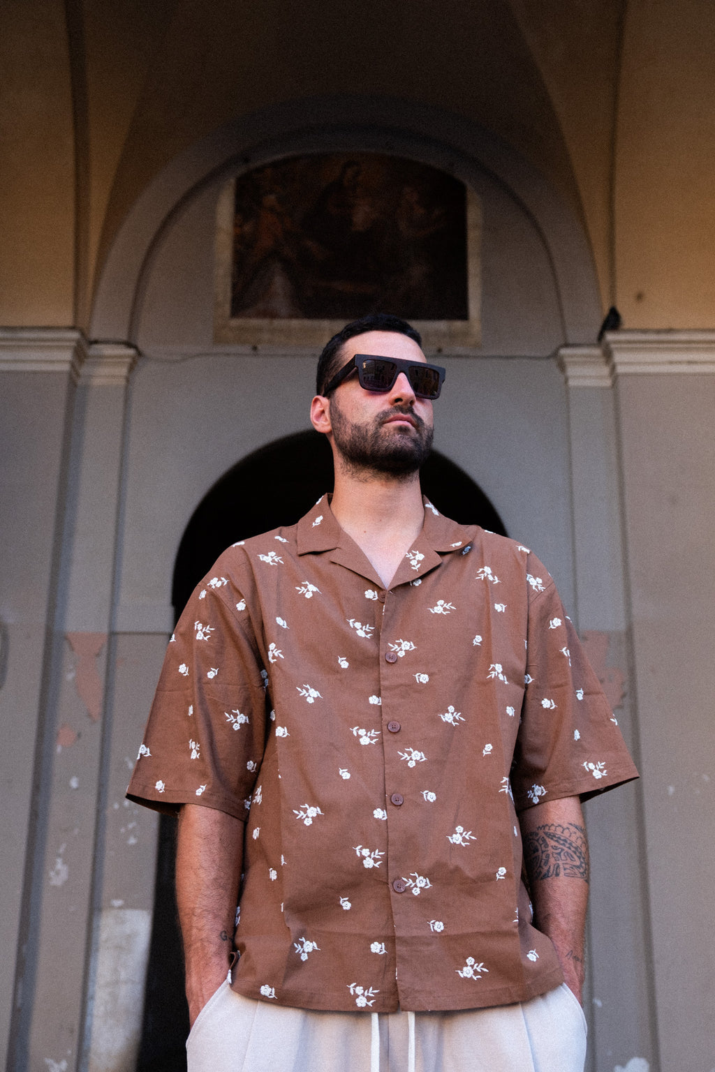 CAMICIA M/C INCOMPRESO "RICAMO ROSE"